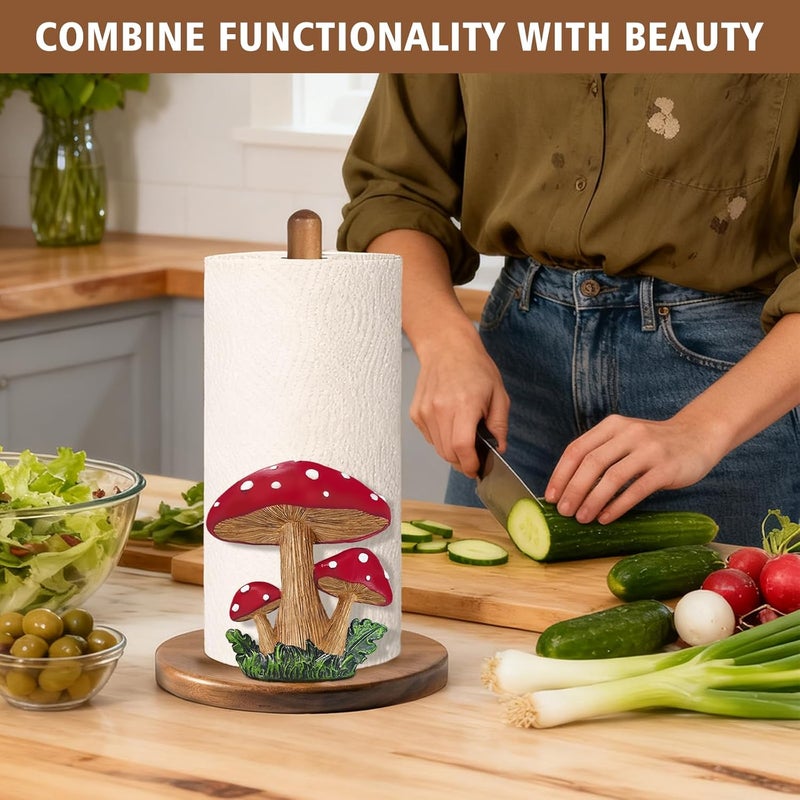 GAJ Mushroom Paper Towel Holder - Mushroom Decor for Kitchen Cottage Core Bathroom Home - Gifts for Women Mom Grandma - 3D Cute Stuff Decorative Accessories - Image 2